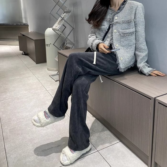 Chenille Pants Women'S 2025 Wide Leg Pants Dagging Small Soft Waxy Thin Casual Straight Pants - Image 1